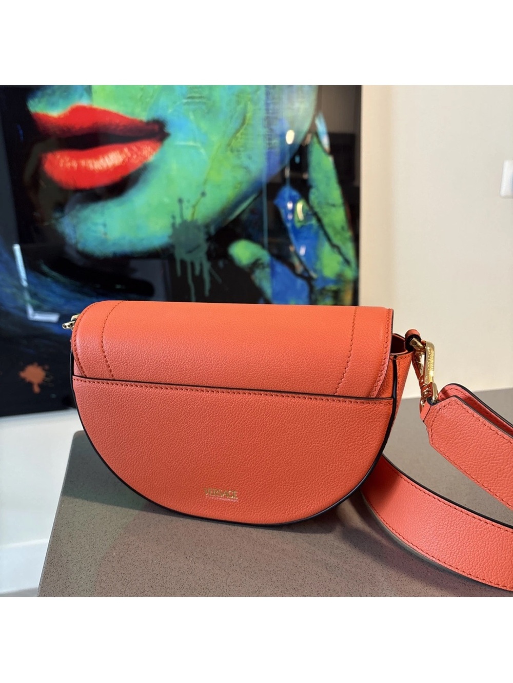 Versace Orange Pebbled Leather Crossbody Bag with Medusa - Picture 4 of 13